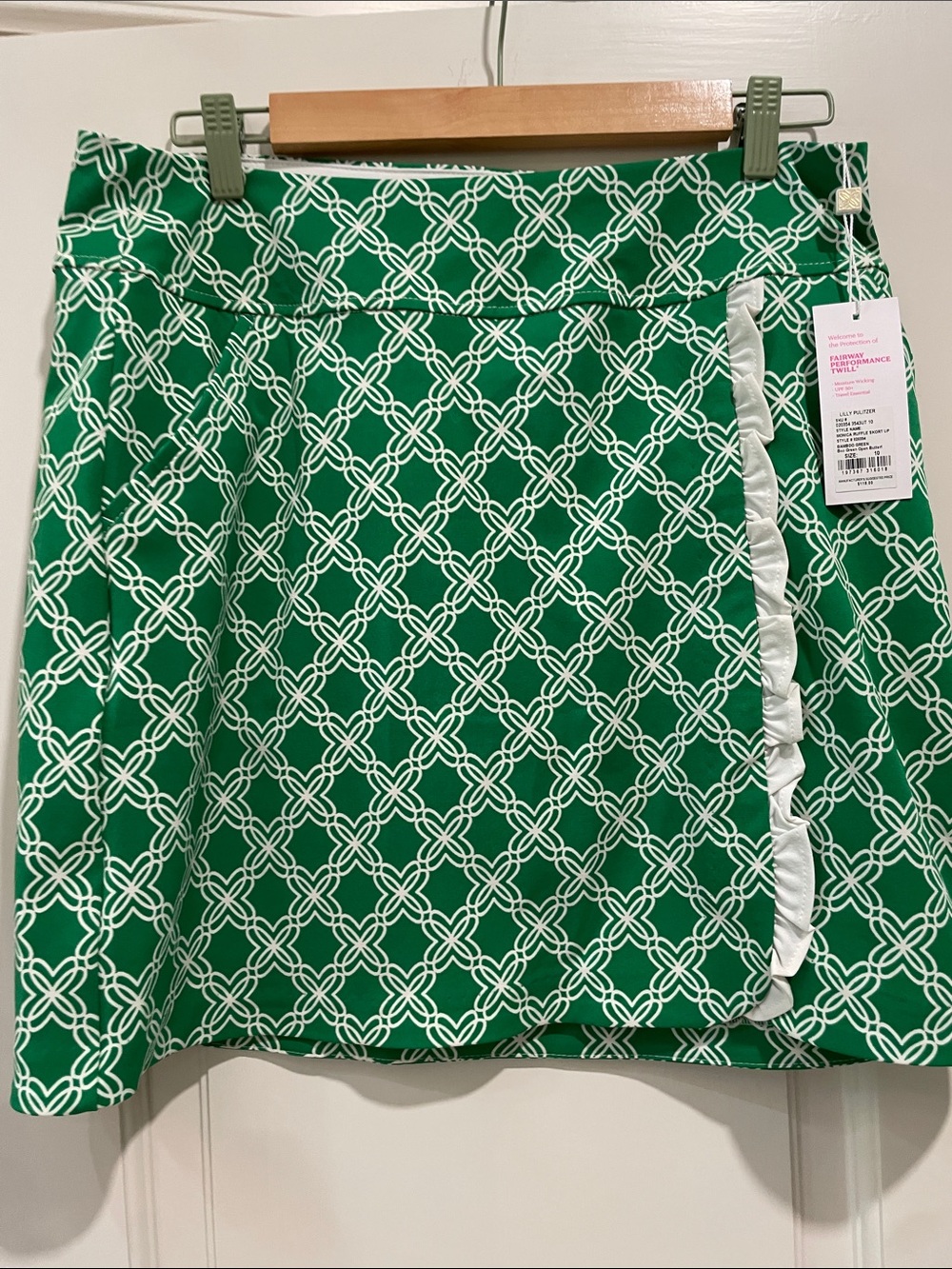 Lilly Pulitzer Green Mini Skirt with White Geometric Print